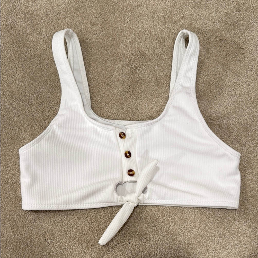White Buttoned TieFront Bikini Top